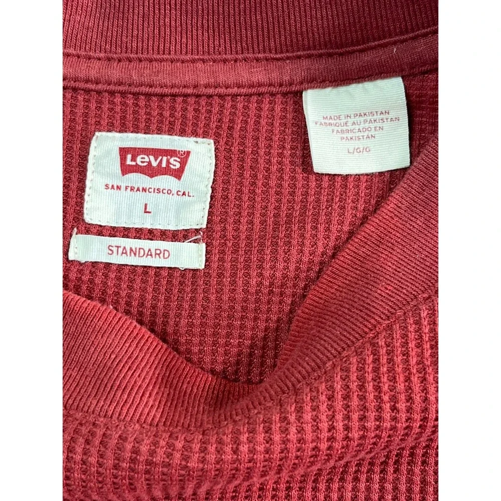 LEVI'S‎ Mens L Shirt Red Waffle Thermal Long Sleeve Blank